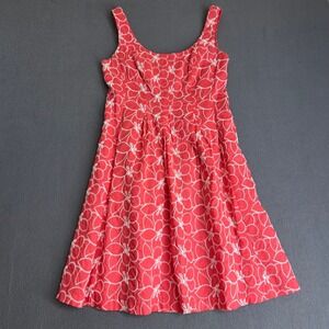 Nine West Dress Womens Coral Floral Embroidered Fit and Flare Sleeveless A-Line